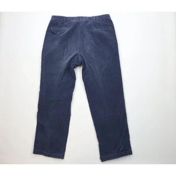 Vintage 70s Lands End Mens 40x32 Faded Wide Leg Corduroy Chino Pants Blue USA